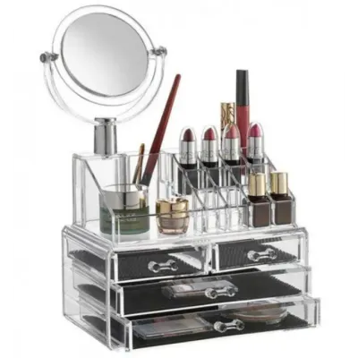 Настольный акриловый органайзер для косметики OPT-TOP Cosmetic Storage Box на 3 двери с зеркалом (1756375357)