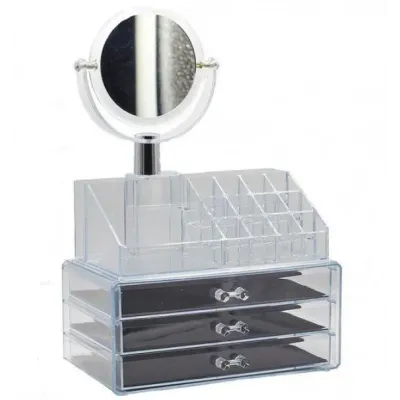 Настільний акриловий органайзер для косметики OPT-TOP Cosmetic Storage Box на 3 дверей з дзеркалом (1756375357)