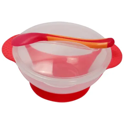 Тарілка на присосці прозора Mega Zayka MGZ-0100 (Red) з термоложкою та кришкою