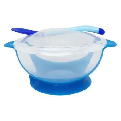 Тарілка на присосці прозора Mega Zayka MGZ-0100 (Blue) з термоложкою та кришкою Тарілка на присосці прозора Mega Zayka MGZ-0100 (Blue) з термоложкою та кришкою