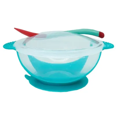 Тарілка на присосці прозора Mega Zayka MGZ-0100 (Turquoise) з термоложкою та кришкою Тарілка на присосці прозора Mega Zayka MGZ-0100 (Turquoise) з термоложкою та кришкою