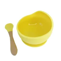Силіконова тарілка на присосці з дерев'яною ложкою Mega Zayka MGZ-0103 (Yellow) 300 мл Силіконова тарілка на присосці з дерев'яною ложкою Mega Zayka MGZ-0103 (Yellow) 300 мл