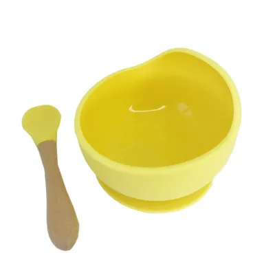Силиконовая тарелка на присоске с деревянной ложкой Mega Zayka MGZ-0103 (Yellow) 300 мл