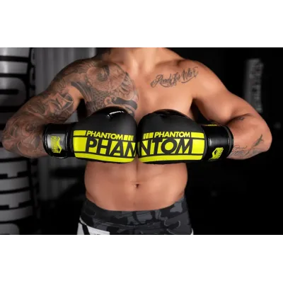 Боксерские перчатки Phantom APEX Elastic Neon Black/Yellow 16 унций Боксерские перчатки Phantom APEX Elastic Neon Black/Yellow 16 унций