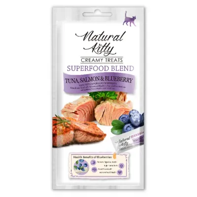 Крем-снек для кошек Pettric Natural Kitty со вкусом тунца лосося и черники 4х12 г