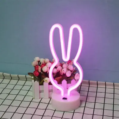 Ночник неоновый лампа Зайчик розовый Angel