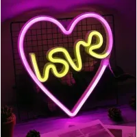 Настенный неоновый светильник ночник Love Сердце розовый Angel
