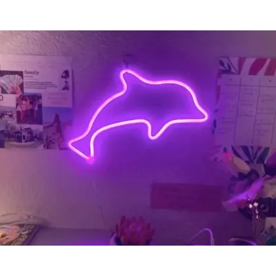 Настенный неоновый светильник ночник Дельфин розовый Angel