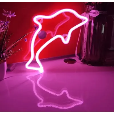Настенный неоновый светильник ночник Дельфин розовый Angel