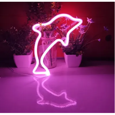 Настенный неоновый светильник ночник Дельфин розовый Angel