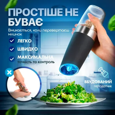 Набор мельниц для соли перца специй No Brand 2 предмета на батарейках Черный (SPM-12/Black)