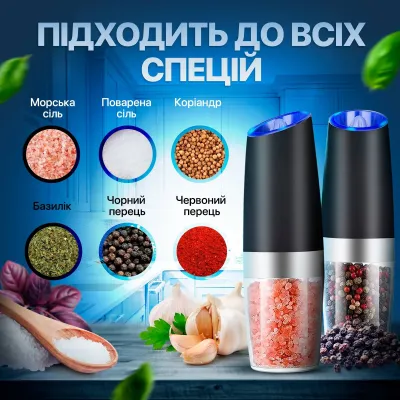 Набор мельниц для соли перца специй No Brand 2 предмета на батарейках Черный (SPM-12/Black)
