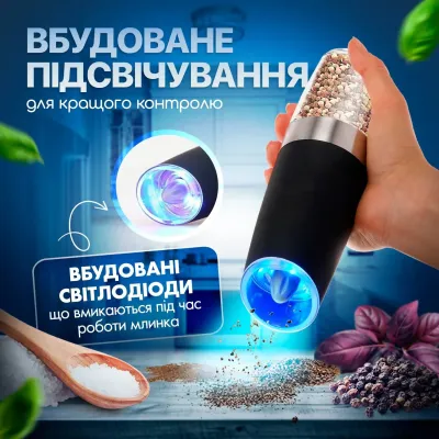 Набор мельниц для соли перца специй No Brand 2 предмета на батарейках Черный (SPM-12/Black)