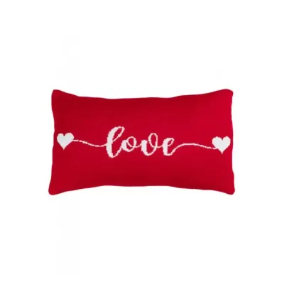 Декоративна подушка прямокутна в'язана Прованс LOVE 30х45 см Білий/червоний (7839)
