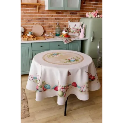 Пасхальна скатертина кругла Веснянка ART KNIT Різнокольоровий 136 см (8244)