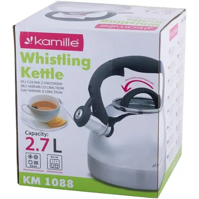 Чайник з нержавіючої сталі зі свистком 2.7 л з сірої ручкою Kamille DP91364