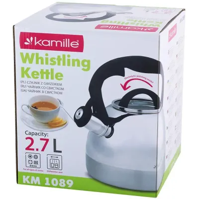 Чайник из нержавеющей стали со свистком 2.7 л с черной ручкой Kamille DP91365 Чайник из нержавеющей стали со свистком 2.7 л с черной ручкой Kamille DP91365