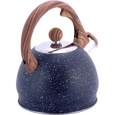 Чайник Marble 2л з нержавіючої сталі зі свистком чорний мармур Kamille DP112956