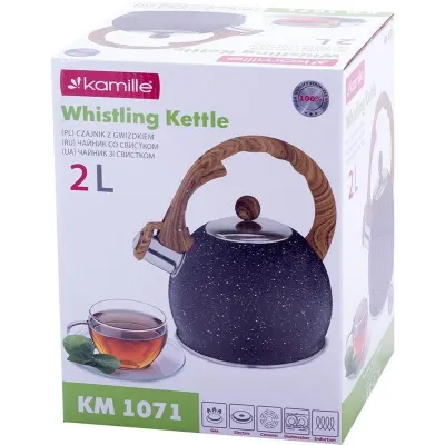 Чайник Marble 2л з нержавіючої сталі зі свистком чорний мармур Kamille DP112956