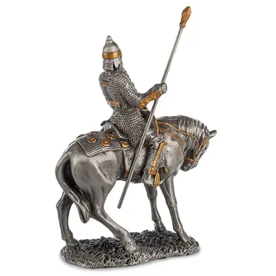Настольная мини фигурка Воин на коне 8,5x3,5x10 см Veronese Серебристый AL229106