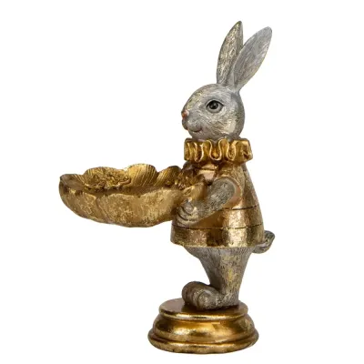 Декоративна статуетка Кролик із підносом Gold 15х10х9 см Lefard Золотистий AL229130