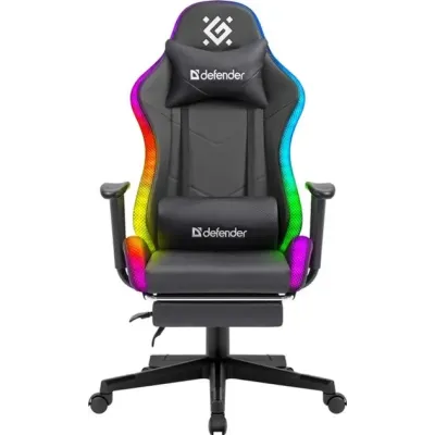 Геймерское кресло Defender Watcher полиуритановое с RGB подсветкой и подножкой Черный