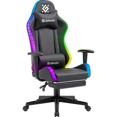 Геймерское кресло Defender Watcher полиуритановое с RGB подсветкой и подножкой Черный
