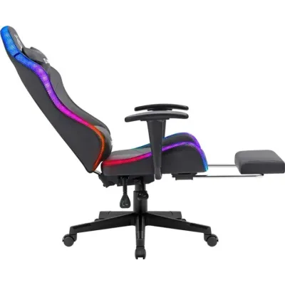 Геймерское кресло Defender Watcher полиуритановое с RGB подсветкой и подножкой Черный