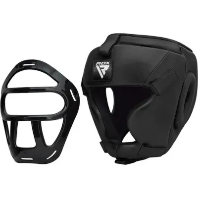 Боксерський шолом RDX T1 Grill Full Black L капа у комплекті