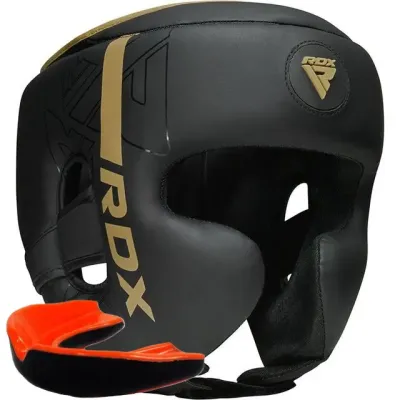 Боксерский шлем RDX F6 KARA Matte Golden M капа в комплекте