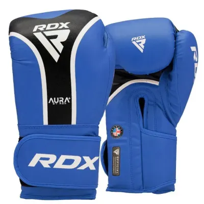 Боксерські рукавиці RDX Aura Plus T-17 Blue Black 12 унцій капа Боксерські рукавиці RDX Aura Plus T-17 Blue Black 12 унцій капа