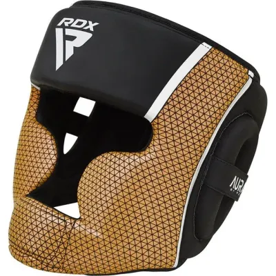 Боксерский шлем RDX AURA PLUS T-17 Black Golden L капа в комплекте