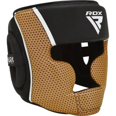 Боксерский шлем RDX AURA PLUS T-17 Black Golden L капа в комплекте