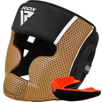 Боксерский шлем RDX AURA PLUS T-17 Black Golden XL капа в комплекте