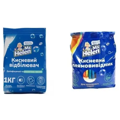 Набор Порошок кислородный Ms Helen универсальный 1 кг и Порошок Кислородный для цветных тканей 900 г Набор Порошок кислородный Ms Helen универсальный 1 кг и Порошок Кислородный для цветных тканей 900 г
