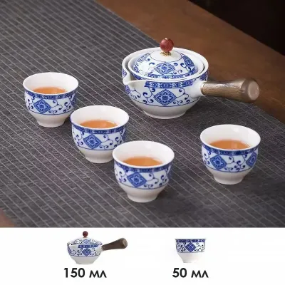 Набор для чайной церемонии No Brand из 6 предметов Blue+White