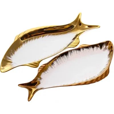 Набір сервірувальніх блюд BonaDi Gold Luxury для риби 30x15 см Біло-золотий 3 шт DP218740