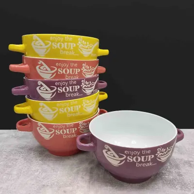 Набір бульйонниць-піал з ручками 650 мл 6 шт кераміка SOUP SNT 19933 Набір бульйонниць-піал з ручками 650 мл 6 шт кераміка SOUP SNT 19933