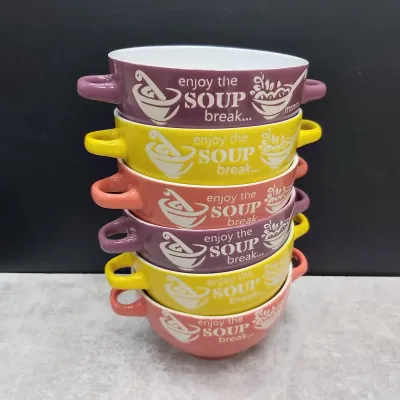 Набір бульйонниць-піал з ручками 650 мл 6 шт кераміка SOUP SNT 19933 Набір бульйонниць-піал з ручками 650 мл 6 шт кераміка SOUP SNT 19933