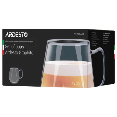 Набор чашек из боросиликатного стекла 300 мл Ardesto Grapfite 2шт AR2630GR Набор чашек из боросиликатного стекла 300 мл Ardesto Grapfite 2шт AR2630GR