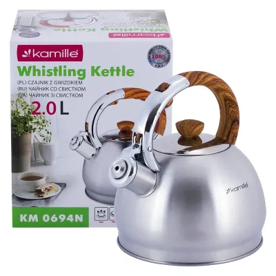 Чайник из нержавеющей стали со свистком 2 л Kamille KM-0694N Чайник из нержавеющей стали со свистком 2 л Kamille KM-0694N