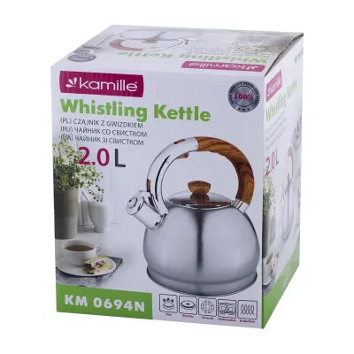 Чайник из нержавеющей стали со свистком 2 л Kamille KM-0694N Чайник из нержавеющей стали со свистком 2 л Kamille KM-0694N