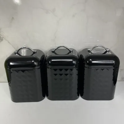 Набір металевих банок 3 предмети Maestro MR-1676-3-1S-Black Набір металевих банок 3 предмети Maestro MR-1676-3-1S-Black