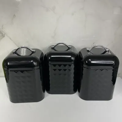 Набір металевих банок 3 предмети Maestro MR-1676-3-1S-Black Набір металевих банок 3 предмети Maestro MR-1676-3-1S-Black