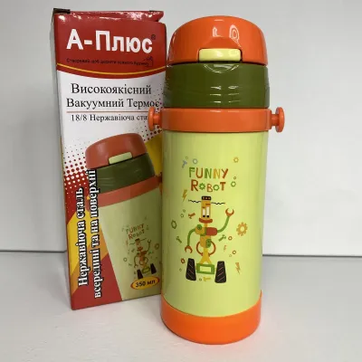 Термос дитячий 350 мл із силіконовою трубочкою Funny Robot A-PLUS 1778