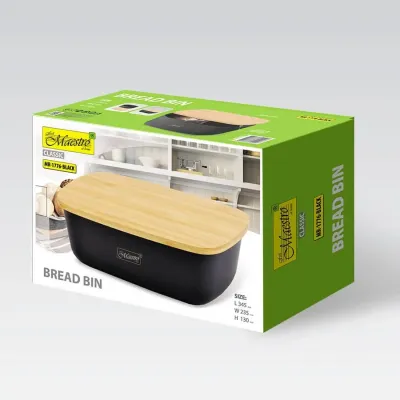 Хлібниця пластикова з кришкою Maestro 34,5х23,5х13 см MR-1776 Black