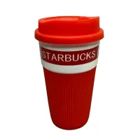 Стакан керамический с силиконовой крышкой UKC 400 мл Starbucks 9703 красный с белым