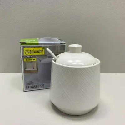 Цукорниця керамічна з ложкою h-11 см Maestro MR-20002-09 White Цукорниця керамічна з ложкою h-11 см Maestro MR-20002-09 White