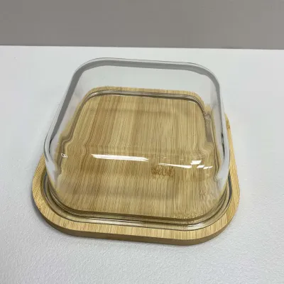 Блюдо-сирниця бамбукове зі скляною кришкою 19,2х19,2х7 см OLens O102-628