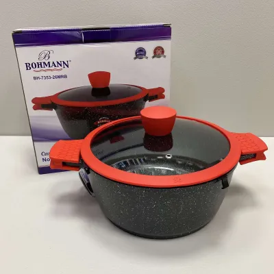 Кастрюля алюминиевая 26 см 5 л со стеклянной крышкой Bohmann BH-7353-26 Кастрюля алюминиевая 26 см 5 л со стеклянной крышкой Bohmann BH-7353-26